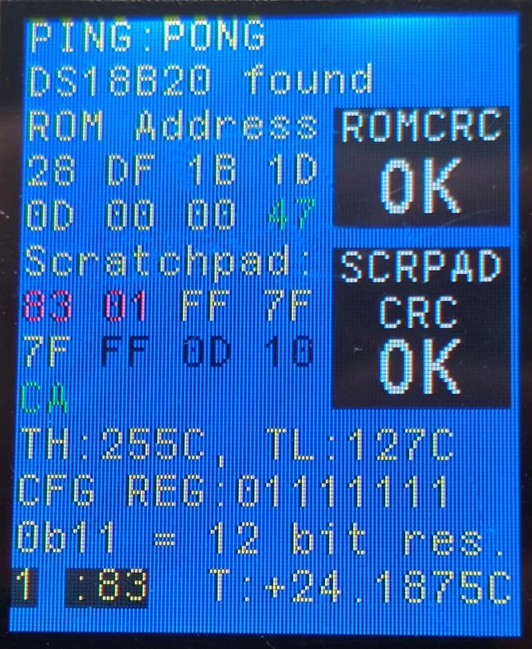 STM32 valdomas ekranas su DS18B20 temperatūros duomenimis ir CRC patikra